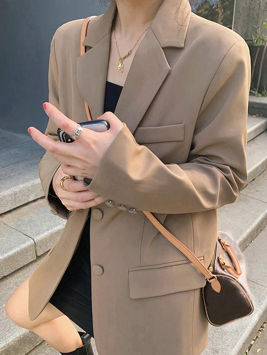 Women Casual Loose Jacket, Spring Autumn - Khaki - View 1