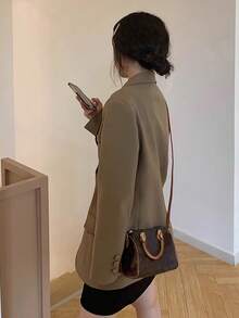 Women Casual Loose Jacket, Spring Autumn - Khaki - View 8