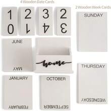 Un juego de calendario de bloques de madera, calendario de escritorio perpetuo con accesorios vintage de semanas y meses. Es adecuado para colocar en escritorios del hogar, oficina y dormitorio para mostrar la fecha - Multicolor - Ver 6