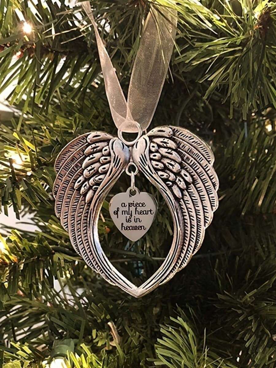 1pc My Heart In Heaven Christmas Pendant Angel Wings Christmas Tree Hanging Decoration Party Decoration Home Decoration Festival Pendant Commemorative Supplies,Christmas