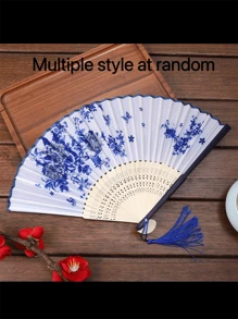 1 pieza Abanico de mano con estampado floral para fiestas, abanico decorativo plegable chino, abanico de baile, mejor regalo para decoración del hogar