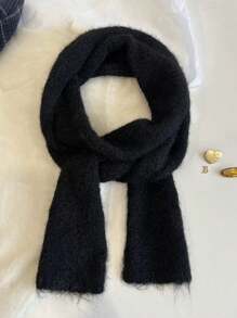 1 件设计略卷边薄围巾时尚佩戴长款百搭围巾薄窄款 - 黑色 - 查看 4