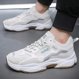 Men's Breathable Mesh Lace-Up Casual Sports Shoes, Sneakers, Running Shoes, Perfect For Gym Black And White