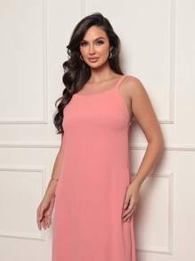 Long Dress With Pocket And Side Slit In Elegant Dune Fabric - Rusty Rose - View 2