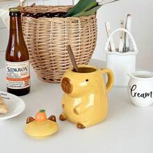 1pc 400ml(13.5oz) Cartoon Capybara Ceramic Coffee Mug, Adorable Animal Design Oatmeal Cup, Insulated & Reusable, Multipurpose, Dishwasher-Friendly Creative Milk Cup, Novelty Pet Inspired Drinkware, Valentine's Day, Thanksgiving Gift Back To School