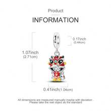 1 件银色经典红色珐琅方晶锆石幸运中国龙招财猫财神狮子麻将骰子饰品适合蛇手链项链吊坠串珠 DIY 珠宝制作女士女孩春节珠宝礼物送给朋友 - 銀色 - 查看 10