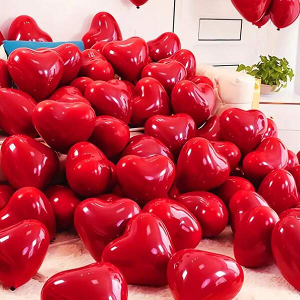 10-200pcs 10 Inch Red Heart Shaped Latex Balloons, Suitable For Valentine's Day, Birthday, Wedding, Anniversary, Theme Party, Engagement, Home Decor, Party Supplies