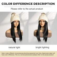 Knitted Hat With 18 Inch Synthetic Long Natural Straight Stylish Hair Extensions,Knitted Hat Wig For Women Halloween, Christmas, Party And Daily Use