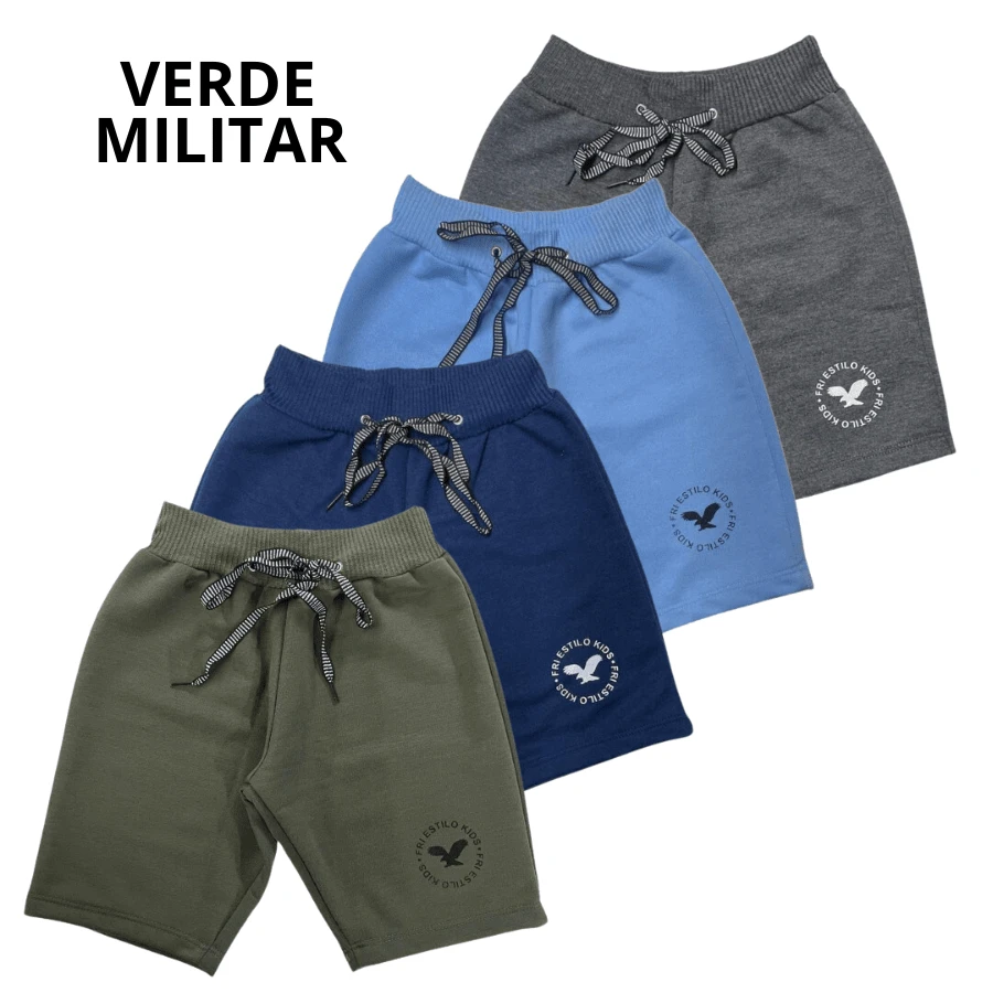 Kit 4 Bermuda Shorts For Boys Comfortable Summer Children's Shorts - 軍綠色 - 查看 1