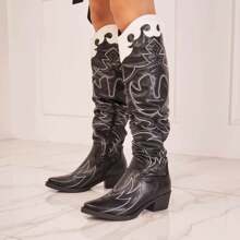 Women's Camel Western Boots With Heels - Chic Cowboy Style With Rhinestones - Black 1883 - View 2
