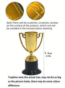 12pcs-Plastic Material Gold Trophies Party Prizes Props, Party Honours Gold Trophies Props, Photography Props, Sports Prizes, Games Souvenirs, Competition Prizes