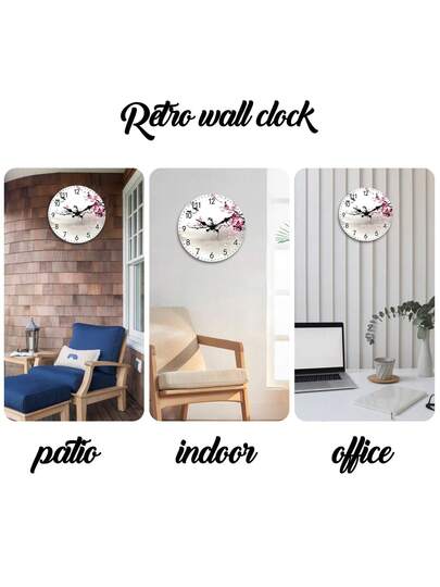 1pc Wood Water Sakura Flower Love Bird Silent Non Ticking Clock, Living Room, Bedroom, Home Valentines/ 10/12/14/16 Inch (Battery Not Included) view 7