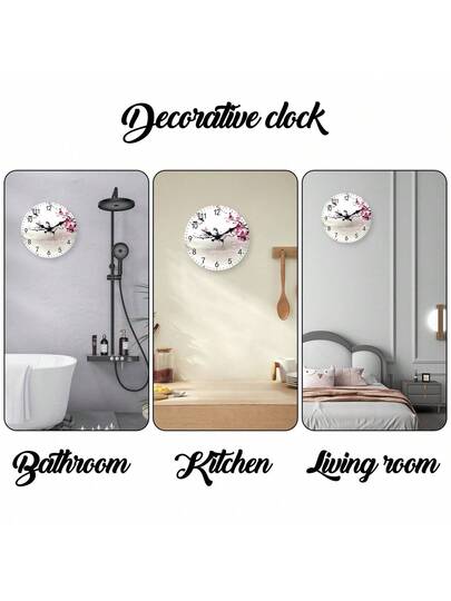 1pc Wood Water Sakura Flower Love Bird Silent Non Ticking Clock, Living Room, Bedroom, Home Valentines/ 10/12/14/16 Inch (Battery Not Included) view 6