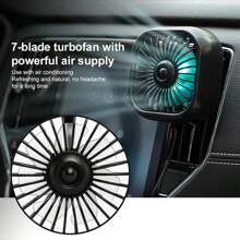 1 pieza Ventilador de salida de aire del coche con ajuste USB, ventilador turbo de 7 aspas de gran potencia con luz atmosférica de color degradado, bajo nivel de ruido y función múltiple, mini ventilador de refrigeración interior para el automóvil