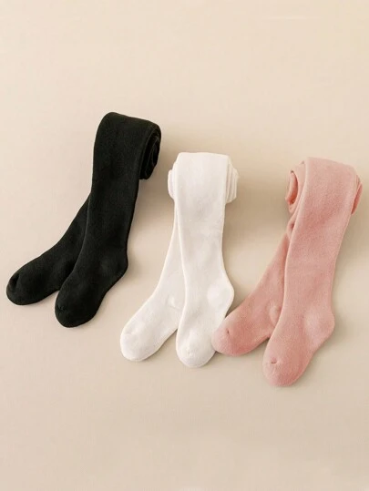 3pcs/Set Baby & Kids Solid Color Tights, Comfortable Fit, Fashion Style For Daily Wear