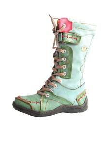 1 Pair Of Women's Padded Warm Winter Boots Non-Slip Wear Side Zipper PU And Leather Splicing Fashion Women's Boots - 綠色 - 查看 2