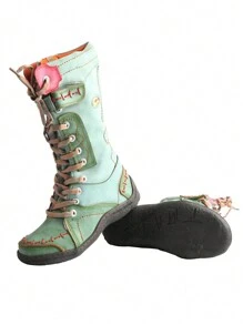 1 Pair Of Women's Padded Warm Winter Boots Non-Slip Wear Side Zipper PU And Leather Splicing Fashion Women's Boots - 綠色 - 查看 4