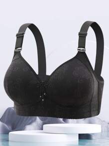 6pcs Jacquard Thin Cup 3-Row Hook Uplift Full Coverage Wireless Unpadded Bras For Women