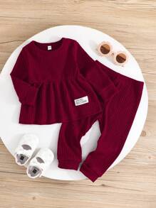 Baby Mädchen Gerippter Strick Langarm-Oberteil und Hose 2er-Set, lässig und bequem, für Frühling und Herbst