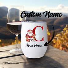 1 个 12 盎司刻字蛋形圣诞酒杯，26 个字母个性化圣诞老人图案双层隔热不锈钢带盖玻璃杯，是送给家人和朋友的完美圣诞礼物 - 彩色的 - 查看 3