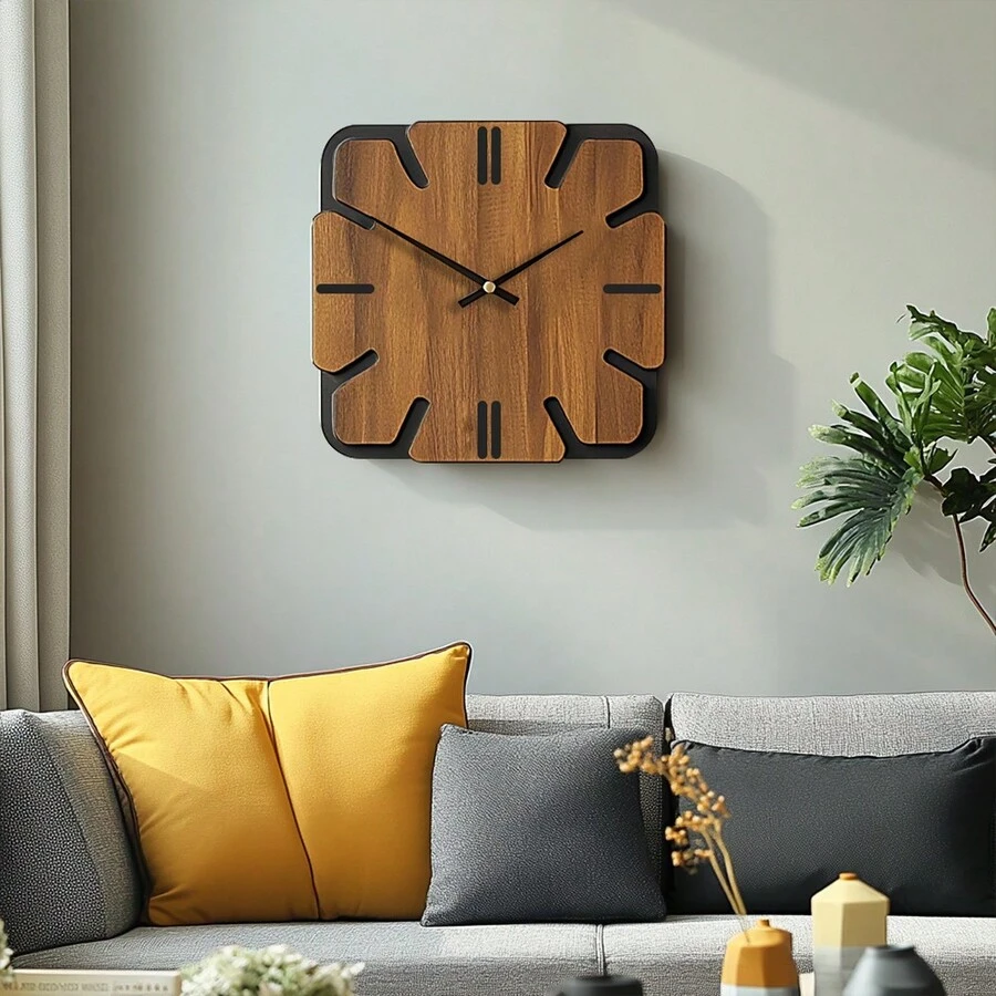 Dekoracyjny drewniany kwadratowy zegar ścienny Artystyczny cichy zegar zasilany bateriami Wystrój domu 16 18 20 cali Vintage drewniany zegar Wystrój domu Do kuchni, salonu, sypialni, biura, wystroju domu, wystroju pokoju - Kolor drewna - Zobacz 1