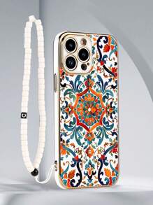 1个白色TPU电镀花卉印花防震手机壳和1条白色串珠挂绳，兼容苹果/配套手机壳/带挂绳手机壳/趣味手机壳/安卓手机壳/手机壳/手机壳/OPPO手机壳/兼容苹果16 Pro Max/17 Pro Max/Galaxy A56 4G/Galaxy A31 4G/Galaxy A23/Redmi Note 11 Pro 4G/Redmi Note 12 4G/OPPO A71/Galaxy A14/Galaxy A72