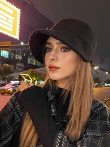 1pc Versatile Thickened Sherpa Thermal Lined Warm Upgraded Short Brim Hat, Minimalist Classic Style Suitable For Various Face Shapes, For Home, Outdoor, Cycling, Sports, Gathering Winter Fall - Multicolor - View 12