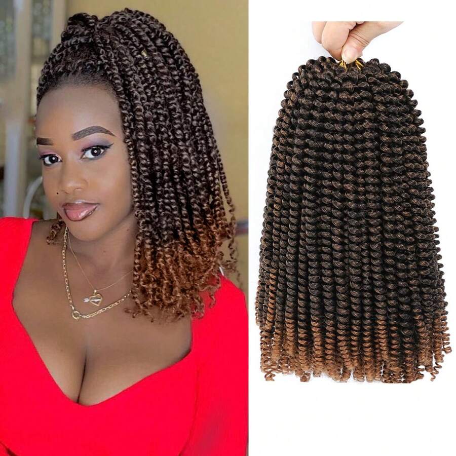 Spring Twist Hair 8 Inch 6 Packs Spring Twists Crochet Hair Synthetic Bouncy Spring Twist Braiding Hair Fluffy Bomb Twist Hair Extensions - 1B/30 - Xem 1