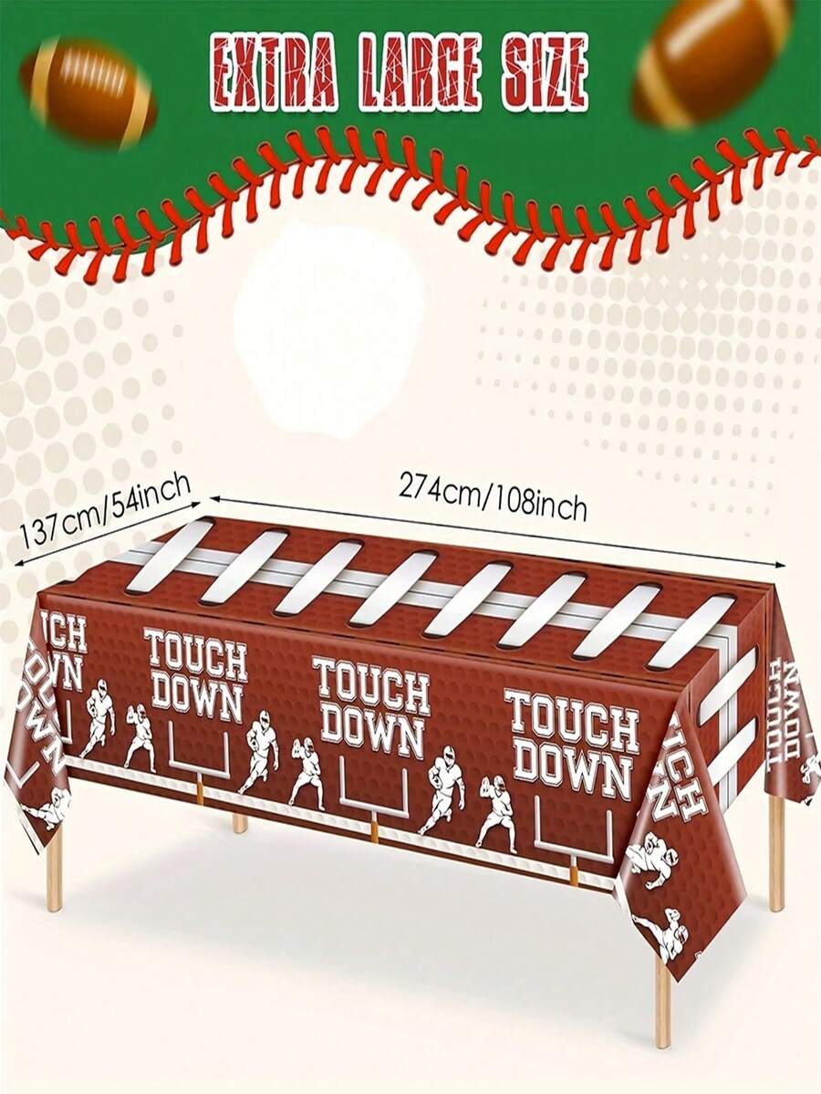 1pc 137*274CM/54*108IN Disposable Table Cloth, Brown Football Themed