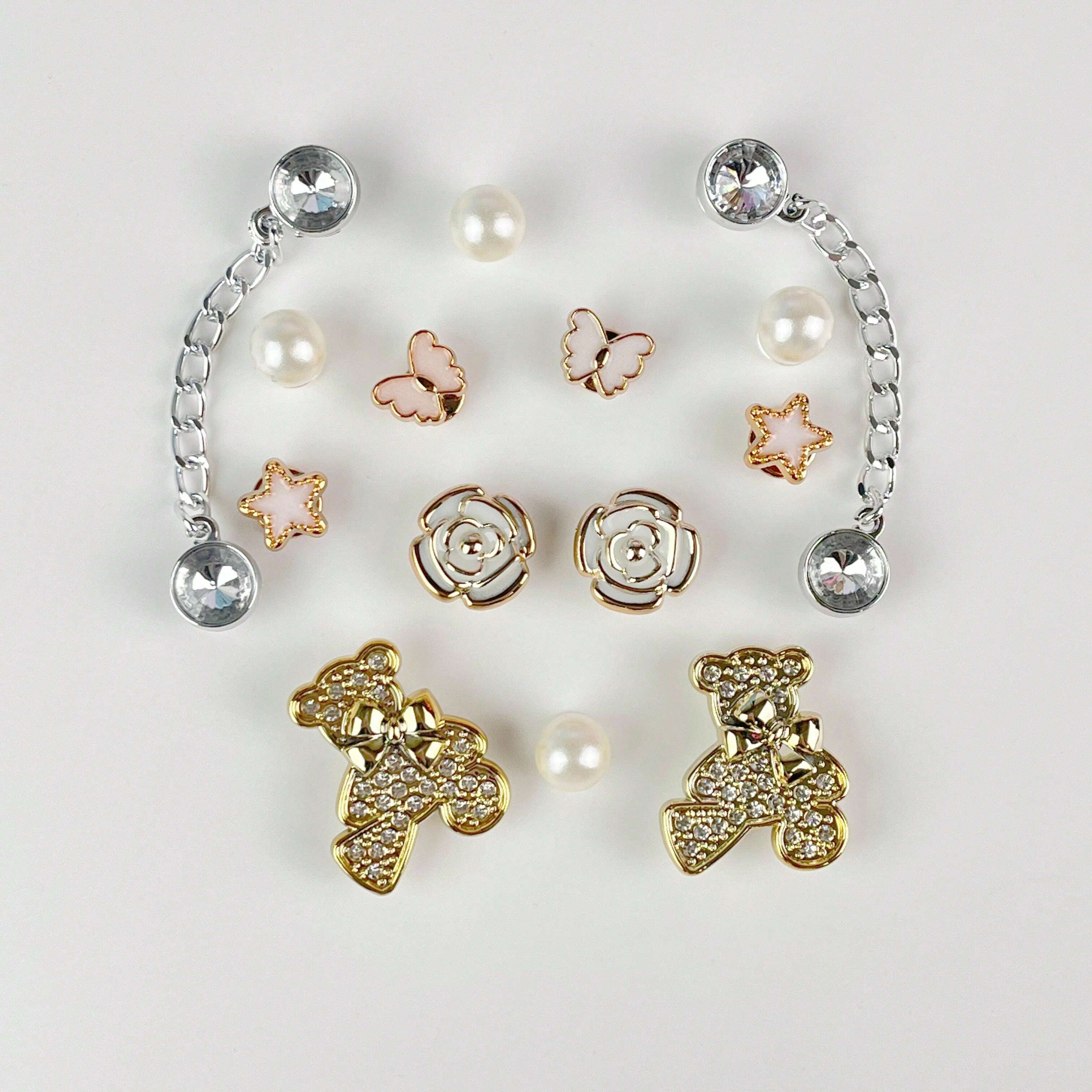 14pcs/Set Colorful Butterfly & Bear Shoe Decoration Charms, Fits For