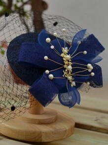 French Elegant Women Small Top Hat, Vintage British Fascinator Hat, Lady Veil Headdress Hat, White Wedding Bridal Hair Accessories - 03501038 - View 9