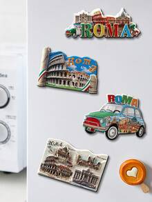1pc 3D Travel Souvenir Fridge Magnet, 3D Embossed Architecture Scenic Spot Painted Magnetic Sticker, Personalized Creative Decorative Memo Magnet - Multicolor - View 3