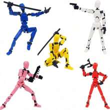 1 conjunto de bonecos humanoides móveis articulados, que precisam ser montados manualmente, incluindo: humanoide + 3 pares de mãos + baguete + arma + machado + espada + faca, podem ser posicionados em uma variedade de formas e estilos interessantes. Modelos de pintura humanoides impressos em 3D de robótica faça você mesmo