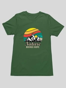 Men's Basic T-Shirt With Nature Brings Hope Print, 100% Cotton Fabric, Short Sleeve, Round Neck - 軍綠色 - 查看 2