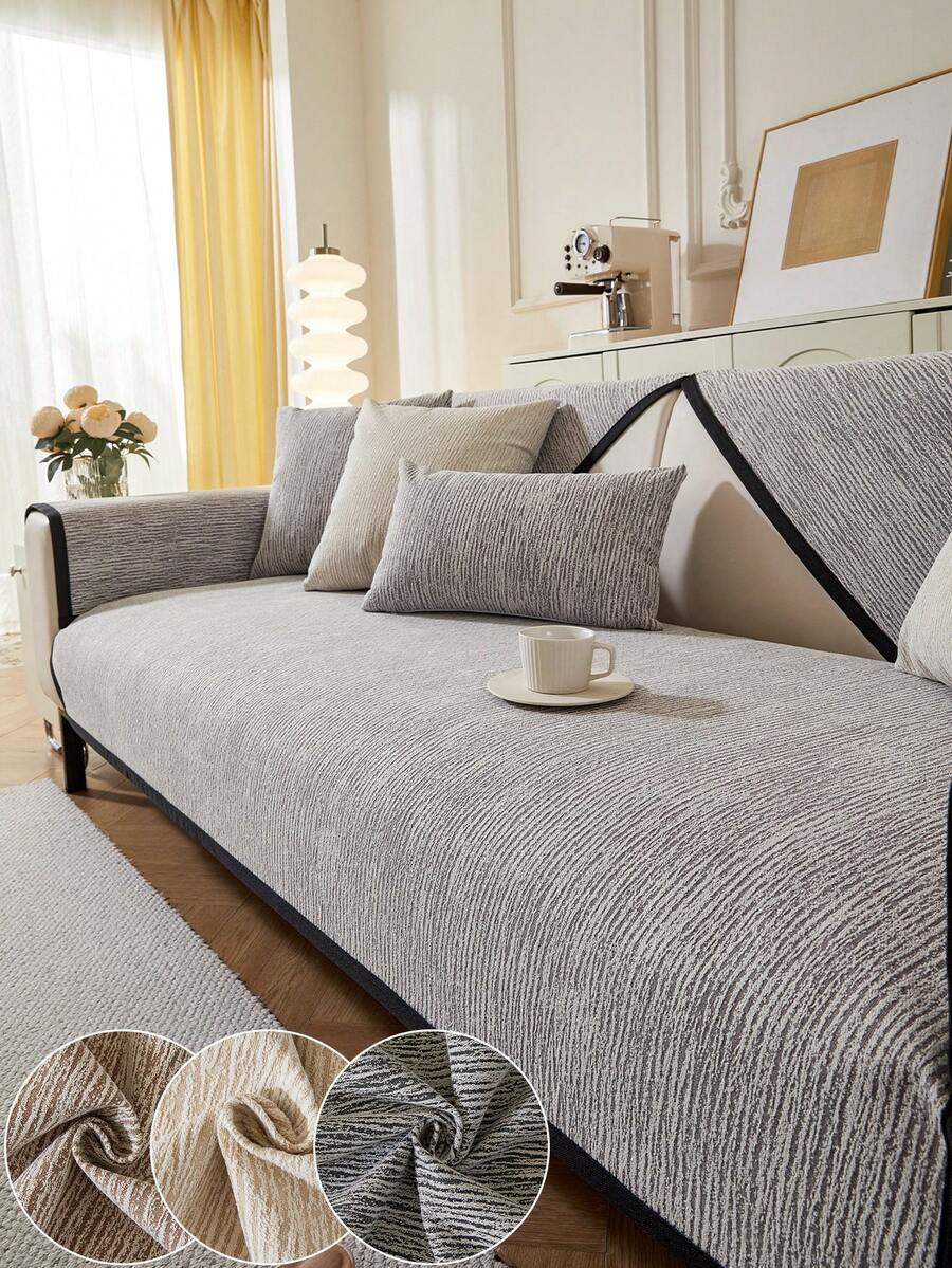 1 件防水、防污、4 季雪尼尔提花沙发垫套，宠物友好型，防滑，适用于 L 形和 1/2/3/4 座沙发（单独出售） - 淺灰色 - 查看 1