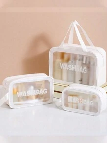 Set de 4 bolsas de aseo de viaje, organizador de maquillaje impermeable de PVC, portacepillos de maquillaje, estuche de maquillaje para lápiz labial, brillo de labios, pinceles de maquillaje, lápiz de cejas, paleta de sombras de ojos, ropa interior, pasta de dientes, cepillo de dientes, cosméticos, cuidado de la piel, esmalte de uñas, joyas, perfumes, papelería y accesorios digitales, decoración de baño, organizador de maquillaje de verano, accesorios de baño, vuelva a la escuela