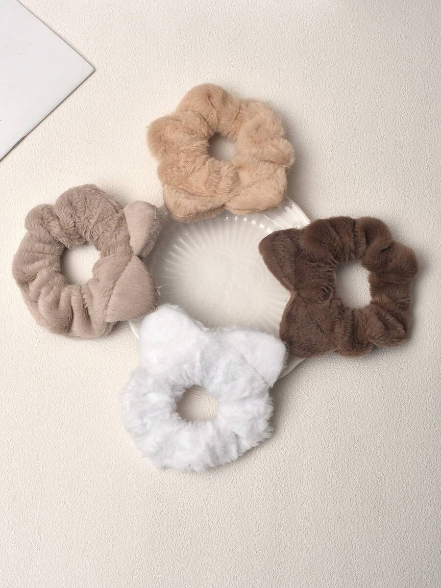 4 dây buộc tóc bằng vải polyester trơn màu dễ thương thường ngày cho nữ, mùa thu/đông (màu cà phê, kaki, trắng, be) - Nhiều màu - Xem 1