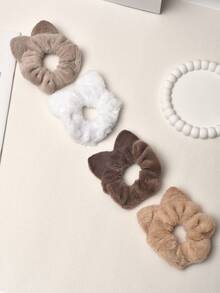 4 dây buộc tóc bằng vải polyester trơn màu dễ thương thường ngày cho nữ, mùa thu/đông (màu cà phê, kaki, trắng, be) - Nhiều màu - Xem 5