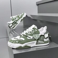 Non-Slip And Durable Casual Lace-Up Sneakers, Street Skateboarding Shoes Suitable For Outdoor Activities, Versatile Fashion Platform Breathable Running Shoes. - 綠色 - 查看 2