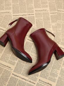 Nuevos botines de mujer de estilo elegante y campestre con puntera en punta y tacón grueso en color rojo, versátiles y de moda para el otoño/invierno 2025 - Rojo - Ver 3
