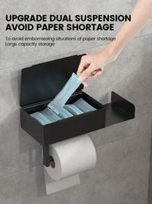 1 pieza Portarrollos de papel higiénico negro con estante de almacenamiento extensible, dispensador de papel de pared de acero inoxidable 304 fácil de instalar sin necesidad de taladrar, organizador de baño y cocina, decoración de verano para el baño