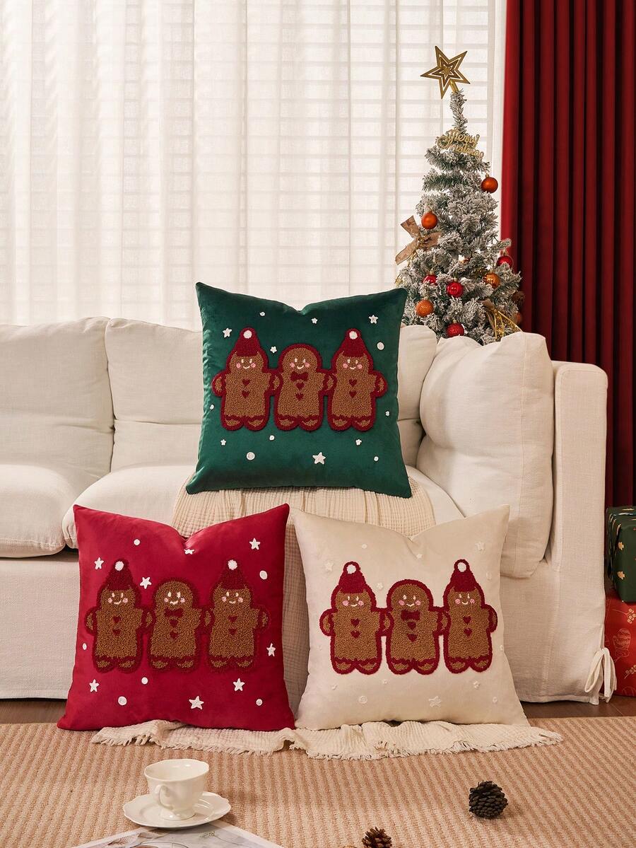 1 vỏ gối hình bánh quy gừng, vỏ gối trang trí Giáng sinh, lông cừu mềm, thêu nhung, dùng để trang trí phòng khách, vỏ gối sofa, trang trí nhà bếp, trang trí bộ đồ giường, quà tặng Giáng sinh - Đỏ - Xem 1