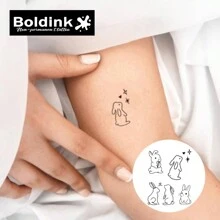 Boldink 带有极简主义灵感兔子设计的临时纹身。简约而优雅，自然哑光效果，防水，持续 1-2 周，超级容易粘贴，看起来很棒。 - 黑色 - 查看 2