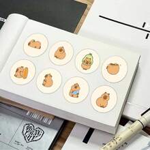 500 pièces/rouleau Stickers mignons de capybara, stickers décoratifs en vinyle imperméables pour bouteille d'eau, ordinateur, cahier, valise, téléphone, ordinateur portable, vélo, planche à roulettes