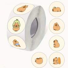 500 pièces/rouleau Stickers mignons de capybara, stickers décoratifs en vinyle imperméables pour bouteille d'eau, ordinateur, cahier, valise, téléphone, ordinateur portable, vélo, planche à roulettes