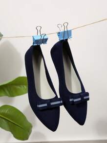 2024 新款高品质时尚舒适防滑透气尖头蝴蝶结女式平底鞋 - 藏蓝色 - 查看 1