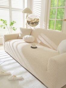 1 件高品质提花毛绒沙发套，超柔软厚弹力沙发套，客厅家具座垫保护套，适合家庭使用 - 奶油白 - 查看 2