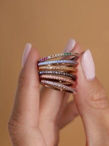 1枚925纯银简约优雅休闲多色戒指，女士珠宝礼物，生日礼物，派对礼物，节日礼物，日常佩戴 - 戒指 - 查看 6