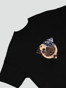 Men's Oversized Streetwear T-Shirt Robotic Dog Print 100% Cotton Mesh - 黑色 - 查看 3