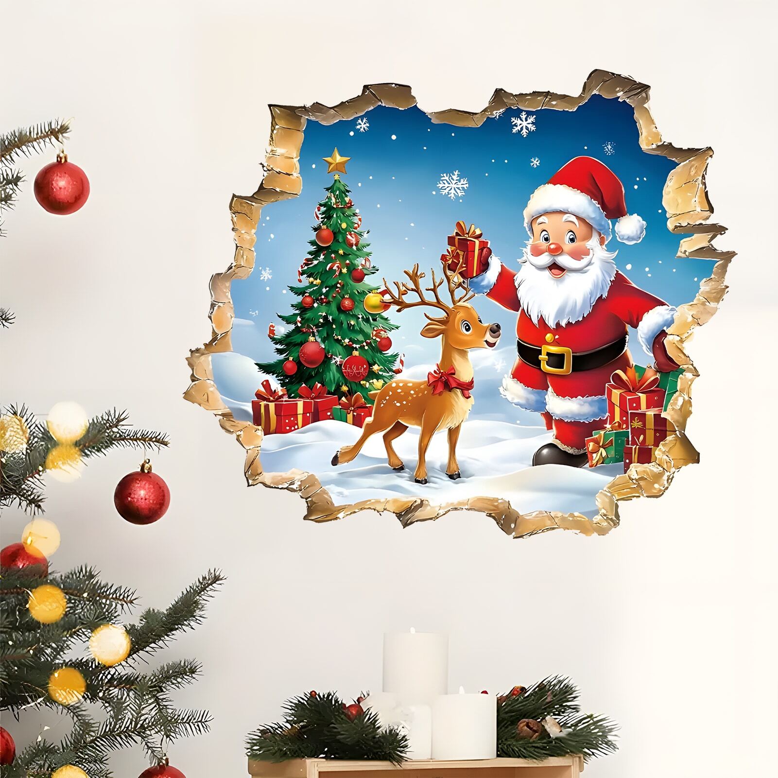 1PC 3D Vinyl Merry Christmas Wall Art Magic Wall Decal Colorful